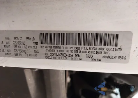 2017 Ram Promaster 1500 Low Roof 136 Wb из США, поврежденный, VIN 3C6TRVAG0HE541152